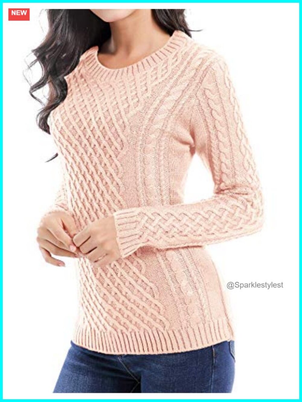 Women's Crew Neck Cable Knit Long Sleeve Pullover Sweater